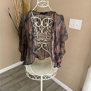 Sheer Floral Print Kimono Cardigan in Black and Rust
